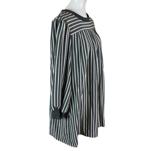 LDT Striped Balloon Sleeve Tunic Dress Gray White Modest Chic Oversized 12 - Picture 4 of 7